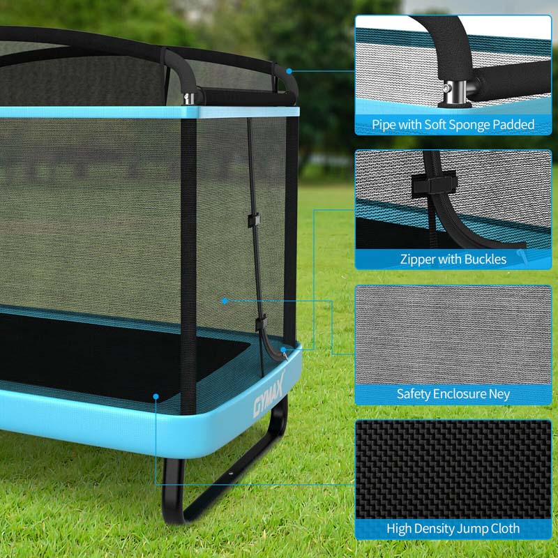6FT Kids Trampoline with Swing & Enclosure Safety Net, ASTM Approved Toddler Rectangle Trampoline for 3-8 Year Old