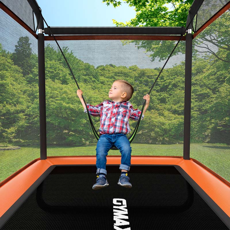 6FT Kids Trampoline with Swing & Enclosure Safety Net, ASTM Approved Toddler Rectangle Trampoline for 3-8 Year Old