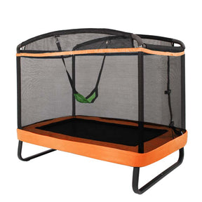 6FT Kids Trampoline with Swing & Enclosure Safety Net, ASTM Approved Toddler Rectangle Trampoline for 3-8 Year Old