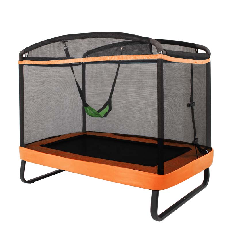 6FT Kids Trampoline with Swing & Enclosure Safety Net, ASTM Approved Toddler Rectangle Trampoline for 3-8 Year Old