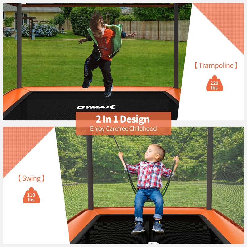 6FT Kids Trampoline with Swing & Enclosure Safety Net, ASTM Approved Toddler Rectangle Trampoline for 3-8 Year Old