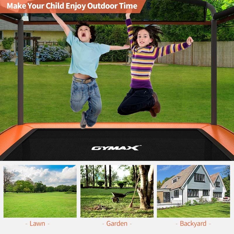 6FT Kids Trampoline with Swing & Enclosure Safety Net, ASTM Approved Toddler Rectangle Trampoline for 3-8 Year Old