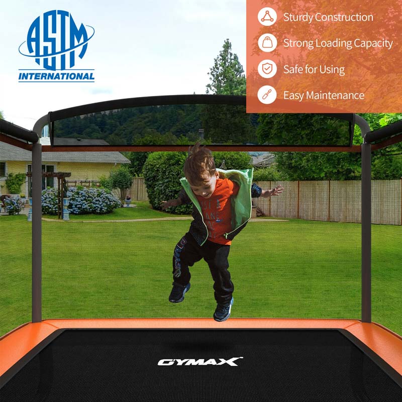 6FT Kids Trampoline with Swing & Enclosure Safety Net, ASTM Approved Toddler Rectangle Trampoline for 3-8 Year Old