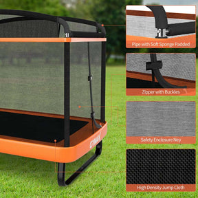 6FT Kids Trampoline with Swing & Enclosure Safety Net, ASTM Approved Toddler Rectangle Trampoline for 3-8 Year Old