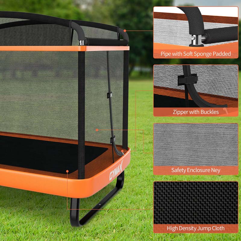 6FT Kids Trampoline with Swing & Enclosure Safety Net, ASTM Approved Toddler Rectangle Trampoline for 3-8 Year Old
