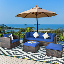 6 Pcs Patio Rattan Sectional Furniture Set Outdoor Conversation Sofa Set with Cushions