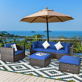 6 Pcs Patio Rattan Sectional Furniture Set Outdoor Conversation Sofa Set with Cushions