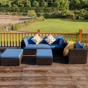 6 Pcs Patio Rattan Sectional Furniture Set Outdoor Conversation Sofa Set with Cushions