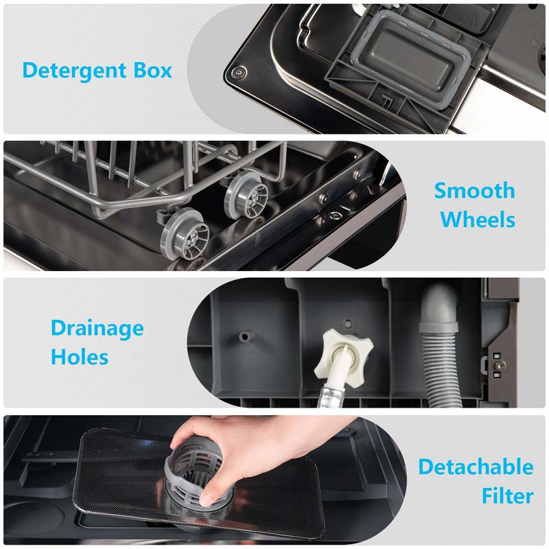 Countertop Dishwasher Portable, 6 Place Setting Built-in Dishwasher with LED Touch Screen, Doorknob