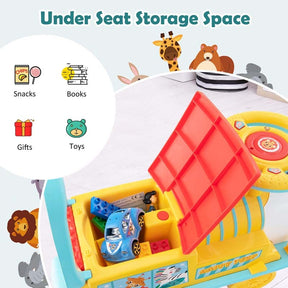 6V Electric Kids Ride on Train with 16PCS Tracks, Battery Powered Motorized Toy Train with 6 Wheels, Storage Seat, Lights & Music for Toddlers