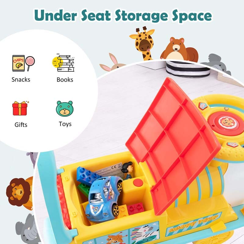 6V Electric Kids Ride on Train with 16PCS Tracks, Battery Powered Motorized Toy Train with 6 Wheels, Storage Seat, Lights & Music for Toddlers