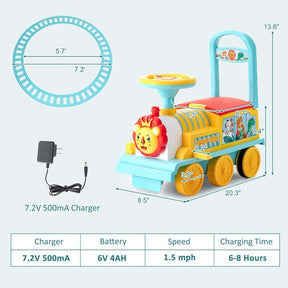 6V Electric Kids Ride on Train with 16PCS Tracks, Battery Powered Motorized Toy Train with 6 Wheels, Storage Seat, Lights & Music for Toddlers