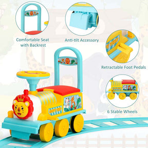 6V Electric Kids Ride on Train with 16PCS Tracks, Battery Powered Motorized Toy Train with 6 Wheels, Storage Seat, Lights & Music for Toddlers