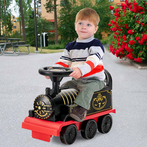 6V Electric Kids Ride on Train with 16PCS Tracks, Battery Powered Motorized Toy Train with 6 Wheels, Storage Seat, Lights & Music for Toddlers