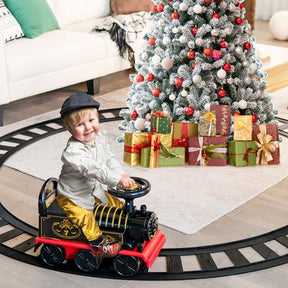 6V Electric Kids Ride on Train with 16PCS Tracks, Battery Powered Motorized Toy Train with 6 Wheels, Storage Seat, Lights & Music for Toddlers