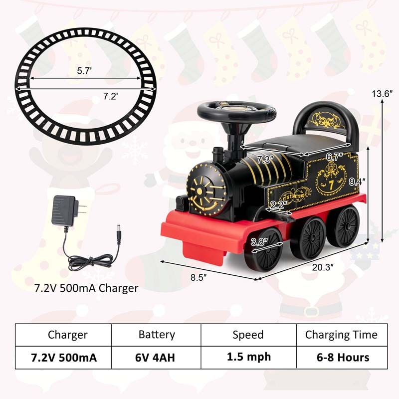 6V Electric Kids Ride on Train with 16PCS Tracks, Battery Powered Motorized Toy Train with 6 Wheels, Storage Seat, Lights & Music for Toddlers