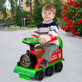 6V Electric Kids Ride on Train with 16PCS Tracks, Battery Powered Motorized Toy Train with 6 Wheels, Storage Seat, Lights & Music for Toddlers