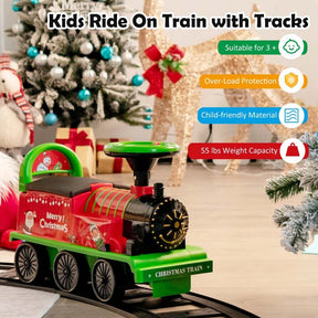6V Electric Kids Ride on Train with 16PCS Tracks, Battery Powered Motorized Toy Train with 6 Wheels, Storage Seat, Lights & Music for Toddlers