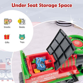 6V Electric Kids Ride on Train with 16PCS Tracks, Battery Powered Motorized Toy Train with 6 Wheels, Storage Seat, Lights & Music for Toddlers