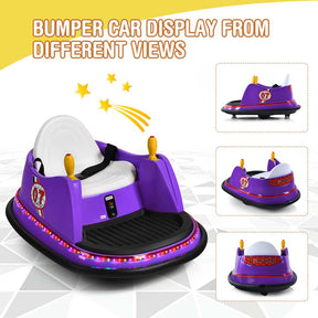 6V Kids Ride On Bumper Car 360-Degree Spin Race Toy with Dual Joysticks, Flashing LED Light, Remote Control