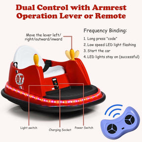 6V Kids Ride On Bumper Car 360-Degree Spin Race Toy with Dual Joysticks, Flashing LED Light, Remote Control