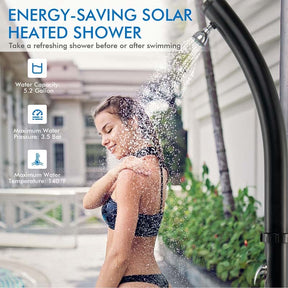 7.2 FT 5.3 Gallon Outdoor Solar-Heated Shower with 360° Rotating Shower Head & Foot Shower for Poolside Beach