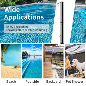 7.2 FT 9.3 Gallon Solar-Heated Outdoor Shower, 2-Section Freestanding Shower for Poolside Garden Yard Beach