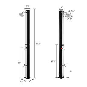 7.2 FT 9.3 Gallon Solar-Heated Outdoor Shower, 2-Section Freestanding Shower for Poolside Garden Yard Beach