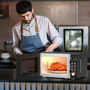 0.7Cu.ft Retro Countertop Microwave Oven 700W with 5 Microwave Power, Glass Turntable & Viewing Window