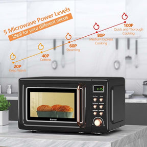 0.7Cu.ft Retro Countertop Microwave Oven 700W with 5 Microwave Power, Glass Turntable & Viewing Window