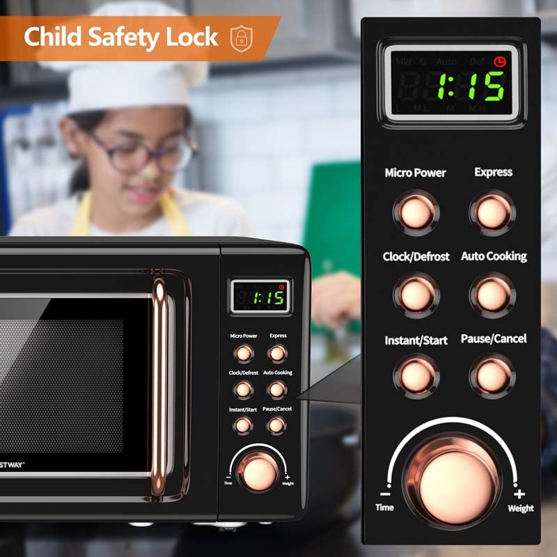 0.7Cu.ft Retro Countertop Microwave Oven 700W with 5 Microwave Power, Glass Turntable & Viewing Window