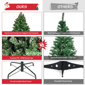 7 FT Green Pre-Lit Artificial Christmas Tree with 300 Warm White LED Lights & 1096 Hinged Branch Tips