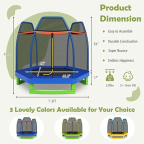 7FT Kids Trampoline with Safety Enclosure Net, ASTM Approved & Widened Base, Indoor Outdoor Recreational Trampoline for Toddlers Ages 3+