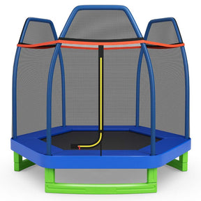 7FT Kids Trampoline with Safety Enclosure Net, ASTM Approved & Widened Base, Indoor Outdoor Recreational Trampoline for Toddlers Ages 3+