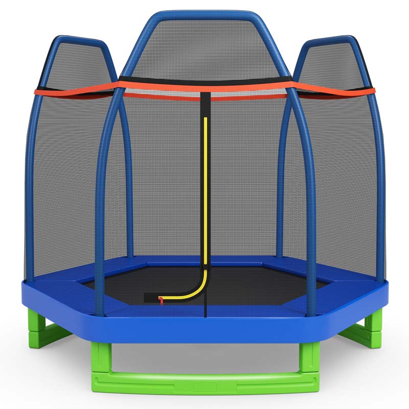 7FT Kids Trampoline with Safety Enclosure Net, ASTM Approved & Widened Base, Indoor Outdoor Recreational Trampoline for Toddlers Ages 3+