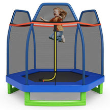 7FT Kids Trampoline with Safety Enclosure Net, ASTM Approved & Widened Base, Indoor Outdoor Recreational Trampoline for Toddlers Ages 3+