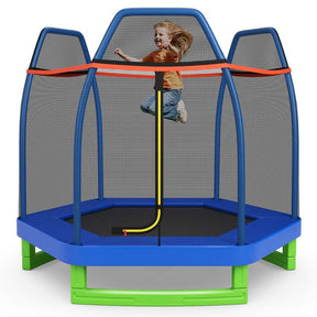 7FT Kids Trampoline with Safety Enclosure Net, ASTM Approved & Widened Base, Indoor Outdoor Recreational Trampoline for Toddlers Ages 3+