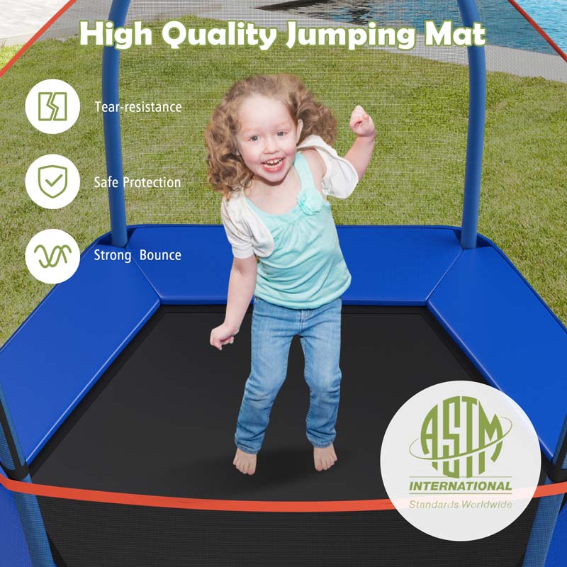 7FT Kids Trampoline with Safety Enclosure Net, ASTM Approved & Widened Base, Indoor Outdoor Recreational Trampoline for Toddlers Ages 3+