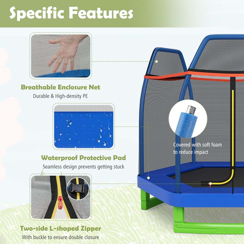7FT Kids Trampoline with Safety Enclosure Net, ASTM Approved & Widened Base, Indoor Outdoor Recreational Trampoline for Toddlers Ages 3+