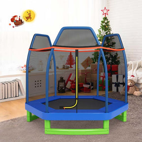 7FT Kids Trampoline with Safety Enclosure Net, ASTM Approved & Widened Base, Indoor Outdoor Recreational Trampoline for Toddlers Ages 3+