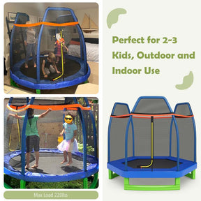 7FT Kids Trampoline with Safety Enclosure Net, ASTM Approved & Widened Base, Indoor Outdoor Recreational Trampoline for Toddlers Ages 3+