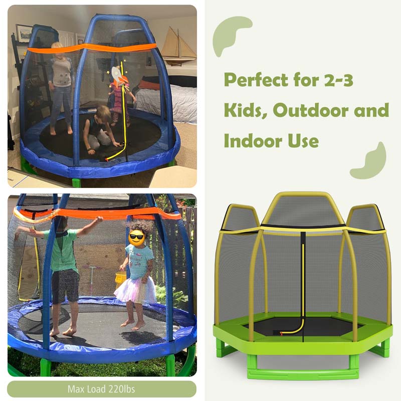 7FT Kids Trampoline with Safety Enclosure Net, ASTM Approved & Widened Base, Indoor Outdoor Recreational Trampoline for Toddlers Ages 3+