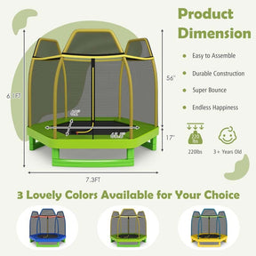 7FT Kids Trampoline with Safety Enclosure Net, ASTM Approved & Widened Base, Indoor Outdoor Recreational Trampoline for Toddlers Ages 3+