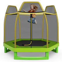 7FT Kids Trampoline with Safety Enclosure Net, ASTM Approved & Widened Base, Indoor Outdoor Recreational Trampoline for Toddlers Ages 3+