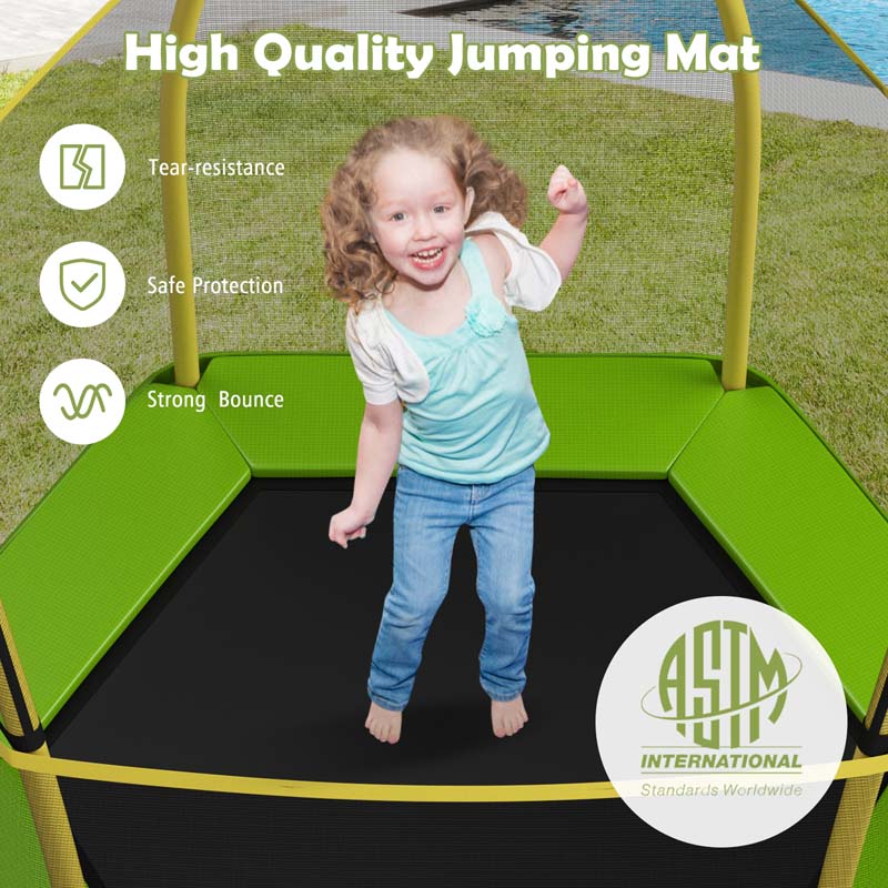 7FT Kids Trampoline with Safety Enclosure Net, ASTM Approved & Widened Base, Indoor Outdoor Recreational Trampoline for Toddlers Ages 3+