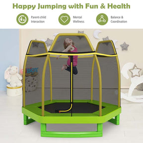 7FT Kids Trampoline with Safety Enclosure Net, ASTM Approved & Widened Base, Indoor Outdoor Recreational Trampoline for Toddlers Ages 3+
