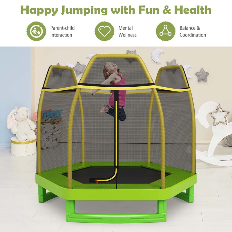 7FT Kids Trampoline with Safety Enclosure Net, ASTM Approved & Widened Base, Indoor Outdoor Recreational Trampoline for Toddlers Ages 3+