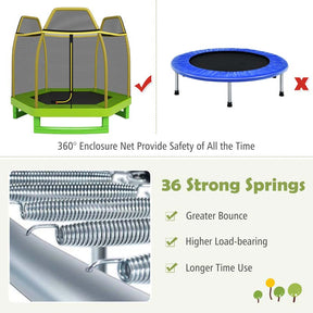 7FT Kids Trampoline with Safety Enclosure Net, ASTM Approved & Widened Base, Indoor Outdoor Recreational Trampoline for Toddlers Ages 3+