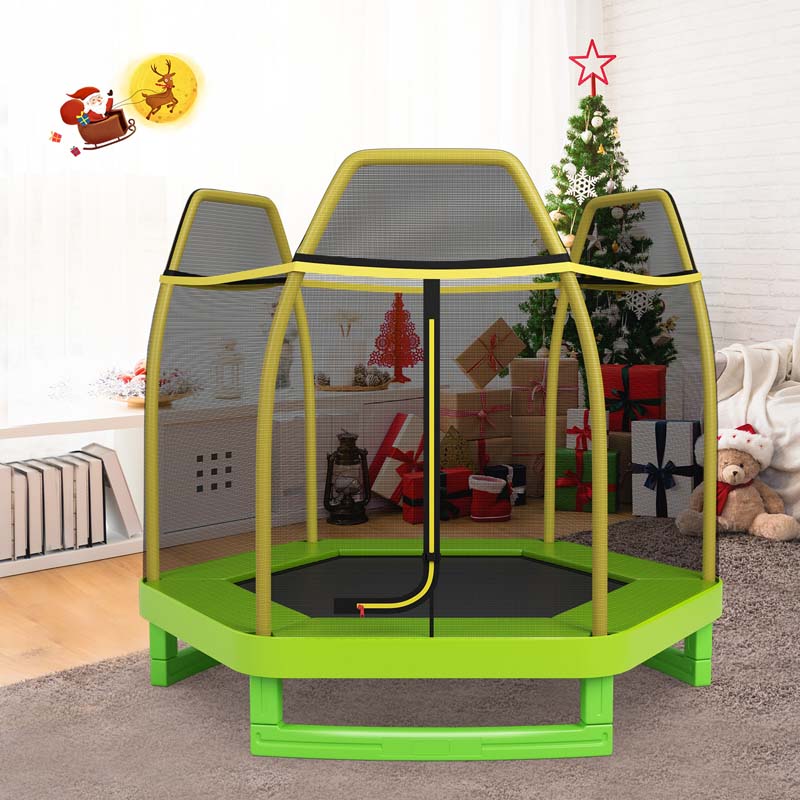 7FT Kids Trampoline with Safety Enclosure Net, ASTM Approved & Widened Base, Indoor Outdoor Recreational Trampoline for Toddlers Ages 3+