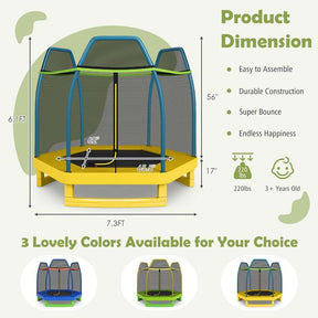 7FT Kids Trampoline with Safety Enclosure Net, ASTM Approved & Widened Base, Indoor Outdoor Recreational Trampoline for Toddlers Ages 3+